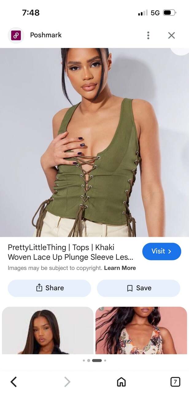PrettyLittleThing Khaki Woven Lace Up Plunge Sleeveless Top Size US 12